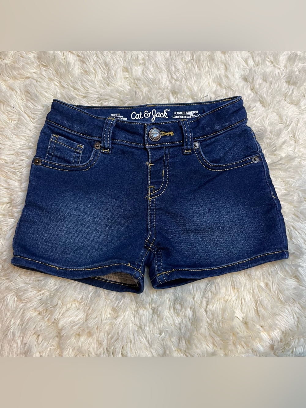 Cat & Jack Girls Size XS 4/5 Ultimate Stretch Dark Blue Denim Jean Shorts